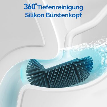 Силіконова щітка для унітазу HAMITOR з тримачем: гнучка щітка для унітазу з очищувачем країв - швидковисихаючий набір щіток для унітазу з тримачем для ванної кімнати. Підвісна щітка для унітазу без свердління, 1 шт. (Блискучий білий, 1 шт.)