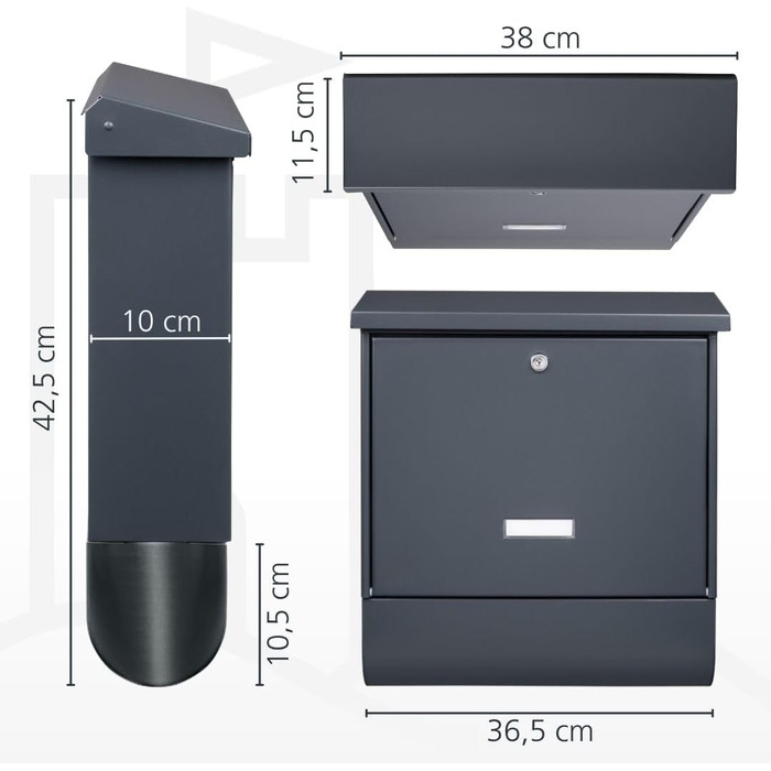 Поштовий ящик Burg-Wächter AMZ 2500 NI антрацит з газетницею та табличкою для імені, формат DIN C4, 2 ключі, нержавіюча сталь