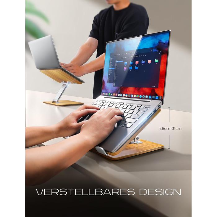 Підставка для ноутбука Holz + Aluminium, регульована, ергономічна, сумісна з MacBook Pro/Air, 10-16
