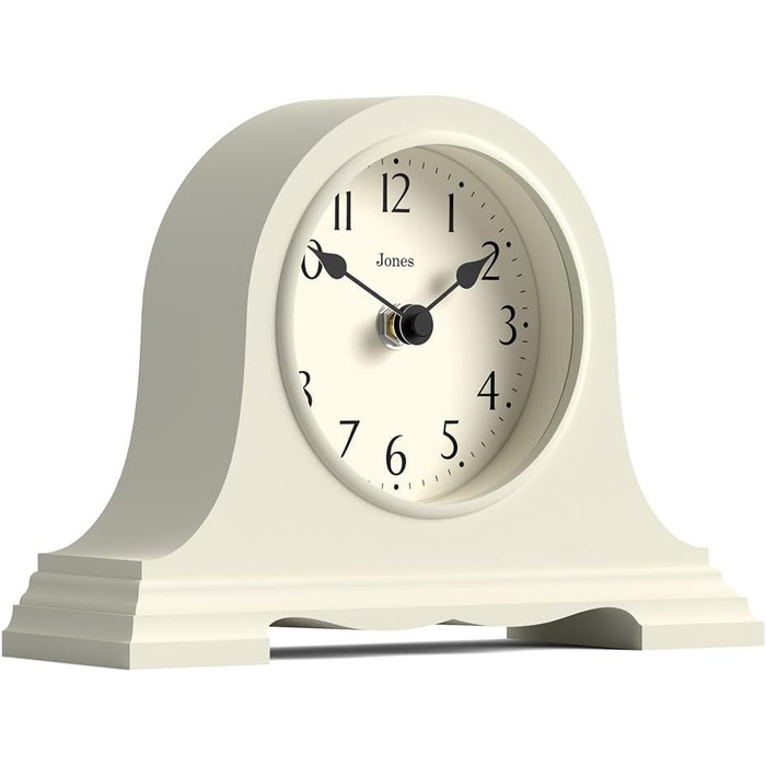JONES CLOCKS® Speakeasy Desk Clock | Classic Napoleon Hat Design | | Contemporary classic style for desk, table, shelf or bedside table (Light Cream)