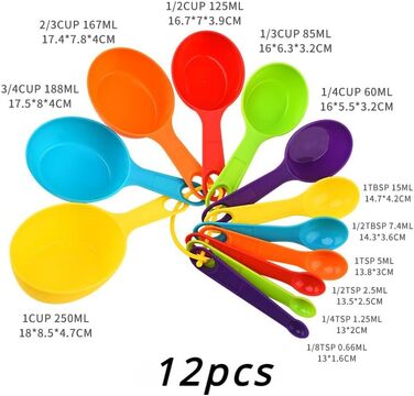 12-Piece Baking Tool Set for the Kitchen, Measuring Spoons, Plastic Measuring Cups with Scale, Measuring Cup for Milk, Coffee Spoons, Kitchen Utensils