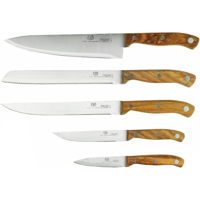 Набір ножів Karl Hausmann 5 предметів: ніжний блок, кухонні ножі з нержавіючої сталі, блок для ножів з пластику та щетиною