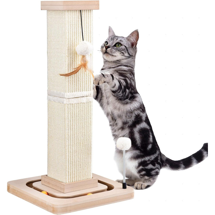 Cat scratching post, 67cm scratching pillar with interactive cat toy, sisal scratching tree with hanging and track balls, cat scratching furniture