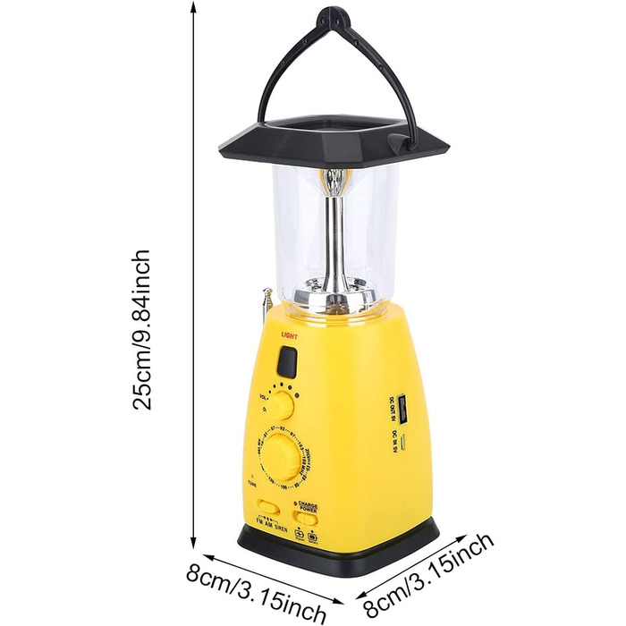 VGEBY LED Camping Lantern, 8 LED Solar Crank Lantern Hand Crank Lantern Rechargeable Solar Lantern With AM/FM Radio FOR Camping, Storms, Power Outages, Hiking, Walking, Festivals, Caravans