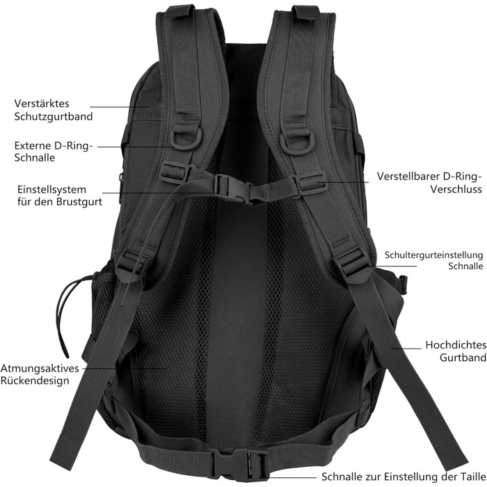 Zavothy 35/45L Military Backpack Men Women, Tactical Backpack, Trekking Backpacks, Outdoor Backpacks, Hiking Backpacks, for Camping, Mountaineering, Gymnastics Training, Shopping, City Trips, Cycling (Black-35l)