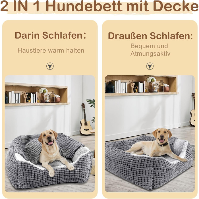 Dog Bed for Medium-Sized Dogs, Dog Basket with Removable Blanket, Corduroy Dog Beds Fluffy Washable, Non-Slip Dog Basket, Dog Sofa with High Edge Fits up to 18kg Pets (76x61x23cm)