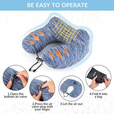 Подушка для шиї у подорожах: надувна, для автомобіля та літака, з маскою для сну, блакитна