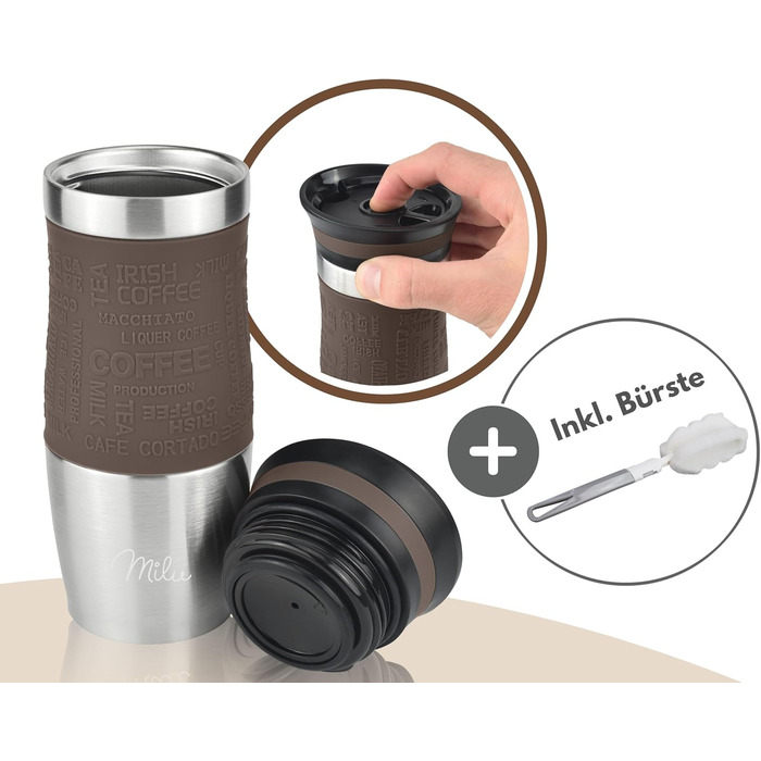 Термокружка Milu 370мл/450мл з нержавіючої сталі, ізольована, для кави, to go, без витоку, автокружка, термокружка, travel mug, коричнева