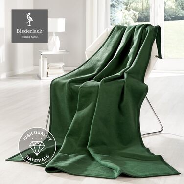 Плед Biederlack Pure Cotton, 100% бавовна, темно-зелений, 150x200 см, виготовлений у Німеччині, сертифікат OEKO-TEX, екологічний, м'який плед для дивану та спальні