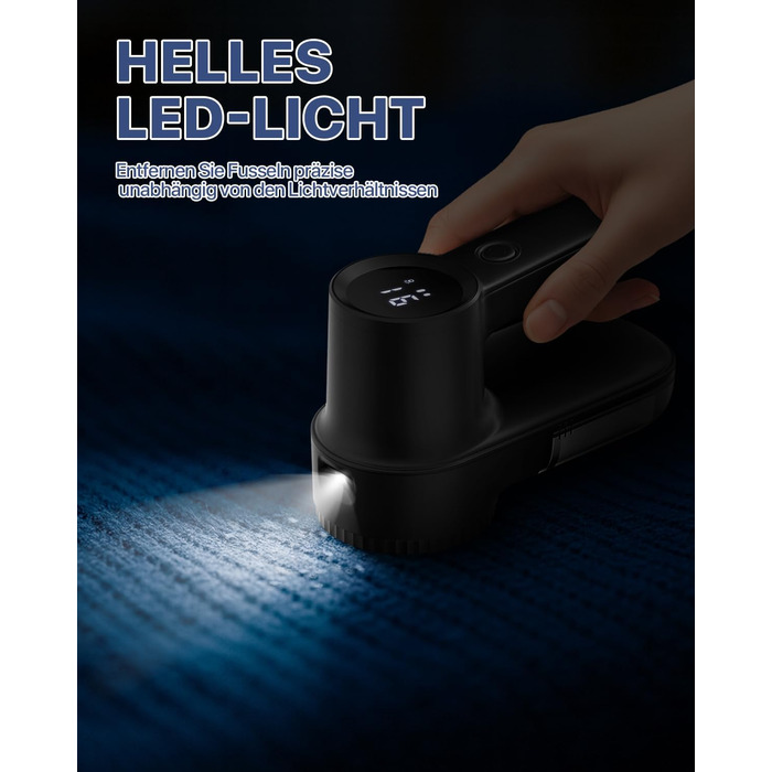 Електричний видалення ворсу Fusselrasierer: USB зарядка 2000mAh, LED-дисплей, 3 режими, 3 змінні насадки для одягу та ковдр (чорний)