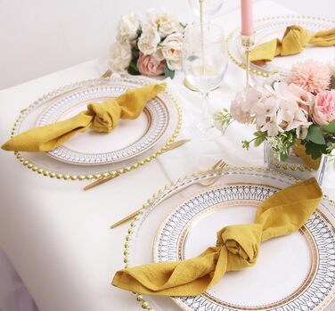 JINVASE Fabric Napkins, 100% Soft Cotton Linen Napkins, Washable Fall Napkins with Hemmed Edges, for Wedding Decorations, Christmas, 16 x 16 inches (12 Pack, Mustard Yellow)