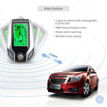 Двостороння сигналізація EASYGUARD EC204 для авто з PKE, перезаряджуваним LCD-брелоком і датчиком удару, 12В