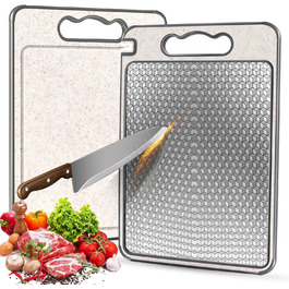 Нержавійна дошка для нарізання, двостороння, з сіткою, з канавкою для соку, з антиковзким бортиком, придатна для миття в посудомийній машині