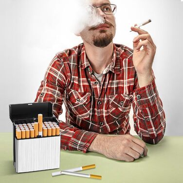 Металеве тютюнопакувальник для 40 сигарет, великий, з магнітною кришкою, сигаретна коробка XXL, для жінок та чоловіків (срібний)