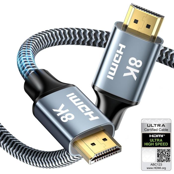 HDMI 2.1 кабель 8K 1м - підтримка 8K@60Hz, 4K@120Hz, Dolby eARC, HDCP, HDR, для HDTV, ноутбука