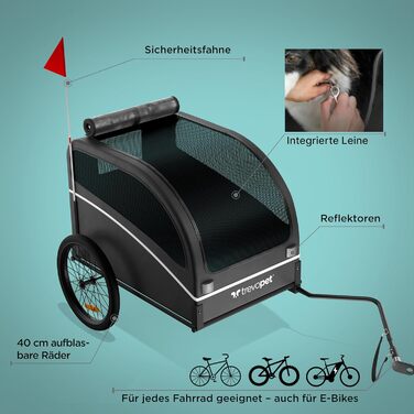 Фартоваж для собак на велосипед – складаний, до 40 кг, з відбивачами, водовідштовхувальний, сумісний з електровелосипедами, чорний