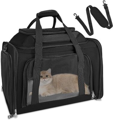 Транспортна сумка для кота та собаки, переноска для тварин (чорна, L)