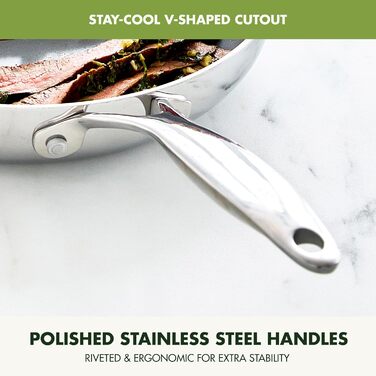 Набір посуду GreenPan Valencia Pro Tri-Ply з нержавіючої сталі, 10 предметів: каструлі та сковороди з керамічним антипригарним покриттям без PFAS та PFOA, багатошарове дно, сумісний з індукцією, безпечний для миття в посудомийній машині, духовці та грилі