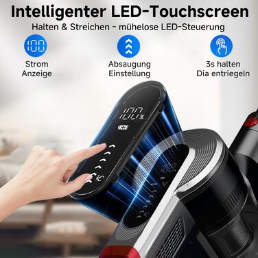 Акумуляторний бездротовий пилосос Hearten 4-в-1 з LED-дисплеєм та антизаплутувальною щіткою, керуванням в один дотик, LED-підсвічуванням для шерсті тварин/килимів/твердих підлог (Золотий)