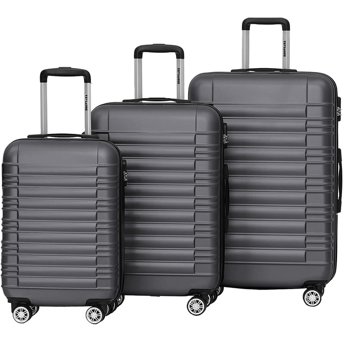 Набір валіз TRVLMORE 3 шт. з жорсткого пластику: маленька, середня, велика сіра валіза для подорожей, ручна валіза 55x40x20 см