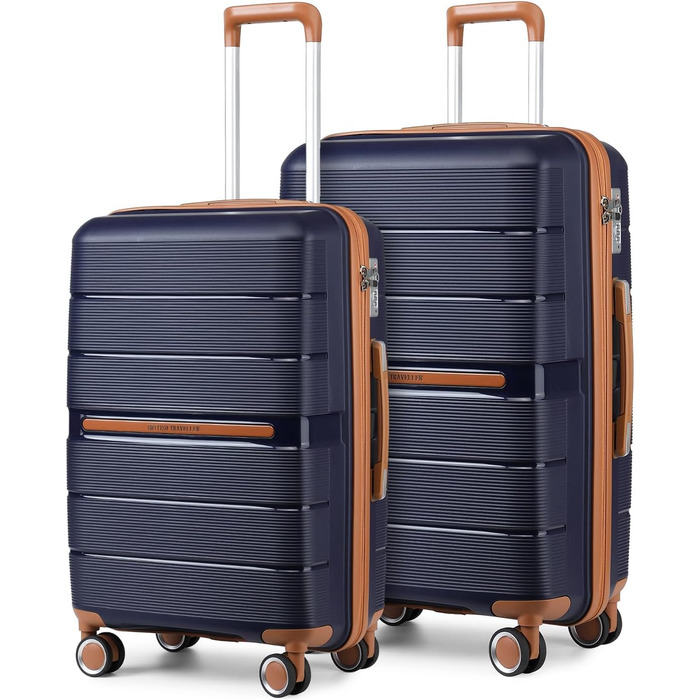 Чемодан British Traveller Mittelgroß: міцний валіза на 4 колесах з TSA-замком, 66 x 43.3 x 28.5 см, бежевий (темно-синій), 24+28 дюймів