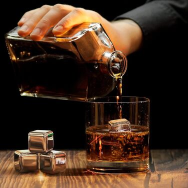 Набір кубиків льоду для віскі з нержавіючої сталі (8 шт.) - 12 шт. кубиків, щипці, мішечок, аксесуар для бару, коктейлів, джин