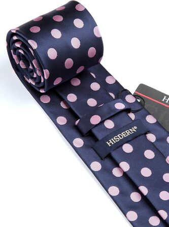 HISDERN Набір краватки та нагрудного хустинки в горошок, XL, 63 дюйми, Рожевий/Темно-синій