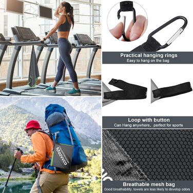 Набір рушників з мікрофібри: великий (180x80 см), спортивний (100x50 см), пляжний (80x40 см). Колір: темно-сірий та зелений