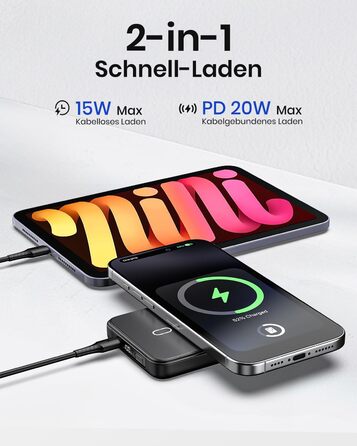 Power Bank Riapow 10000mAh з бездротовою зарядкою, PD 20W, USB-C, LED-індикатор (Чорний)