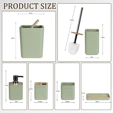 CERBIOR Набір аксесуарів для ванної кімнати, 6 шт., бамбуковий набір для ванної, з дозатором для мила, тримачем для зубних щіток, стаканчиком для зубних щіток, мильничкою для декоративного столу та подарунком для дому (зелений)