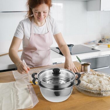 Пароварка Angoily з нержавіючої сталі: каструля для приготування їжі на пару, супів, яєць та овочів (супниця, пароварка, індукційний посуд)