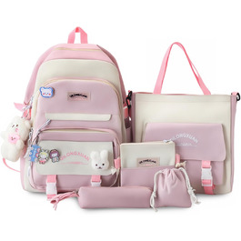 Набір шкільних рюкзаків IvyH 5-ти частинний: рюкзак для дівчинки, сумка для школи, підліткові рюкзаки, рюкзак для дівчаток 3-7 класів, набір шкільних сумок з пеналом та нагрудником, 45 см, рожевий 8583#