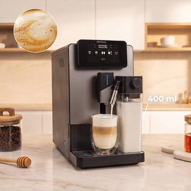 Кавомашина автоматична Cecotec Cremmaet Latte Art Elite 1500 Вт, 19 бар, керамічні жорна, 1.1л + 400мл, для капучино та лате