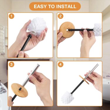 Набір для чищення унітазу: щітка, відро для зберігання, 3 насадки. Бамбук, пластик. Для декоративного інтер'єру ванної кімнати (білий, чорний)