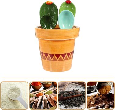 Cabilock 1 Set Cactus Measuring Spoons Porcelain Cooking Measuring Spoons Made of Porcelain Cactus Figurine Measuring Measuring Spoons for the Kitchen Cactus Measuring Cacti Gifts Baking Kitchen Measuring Flour Ceramic