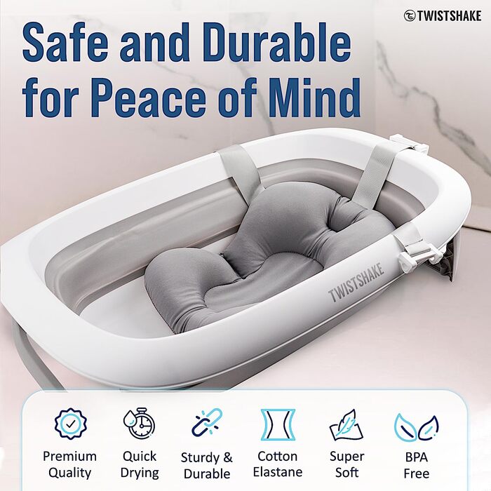Twistshake Non-Slip Baby Bathtub Cushion for Newborns | Soft and Foldable Shower Cushions for Toddlers | Floating Air Cushion for Baby Bathing | 0 Months+ | Pastel Grey