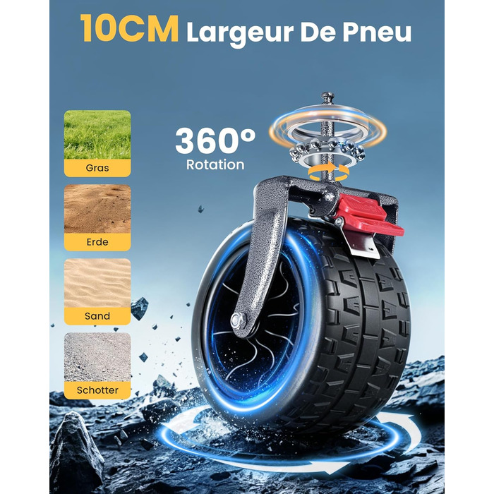 Візок-садовий YEAUPE PRO 260L, вантажопідйомність 250 кг, гальма, колеса All Terrain 17x10 см, чорний
