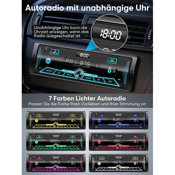 Автомобільна магнітола RDS Bluetooth 9-24В, FM/AM, MP3, USB, SD, AUX, з пультом, 7 кольорів підсвічування, гучний зв'язок