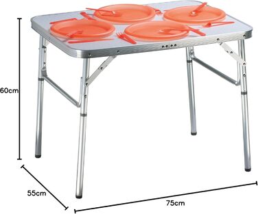 Складний стіл Camp Active алюмінієвий 75x55x60 см сріблястий з регульованими ніжками