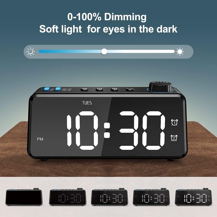 ANJANK FM Radio Alarm Clock with USB Charging Port | Dual Alarm with Weekday/Weekend Settings | 0-100% Dimmable and 6.5