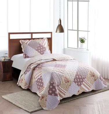 Комплект постільної білизни Brilliant Sunshine Grey Heart Love Patchwork (2 шт.): ковдра та наволочка, двоспальне ліжко, стегане покривало, рожевий, для дому