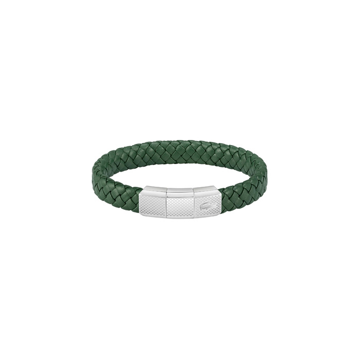 Браслет шкіряний Lacoste ROKEL плетене шкіряне, з магнітною застібкою (зелений/чорний)