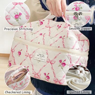 Набір 3 косметичні сумки для подорожей: дамська культбагаж з квітковим візерунком, степенена модель, для макіяжу та косметики, рожевий колір з діамантовою стрічкою