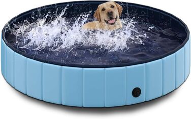 TOSANEO Dog Pool Swimming Pool Splash Pool Bathtub Dog Bathtub Swimming Pool for Dogs and Cats Space-Saving Foldable Blue Ø 160cm x H 30cm