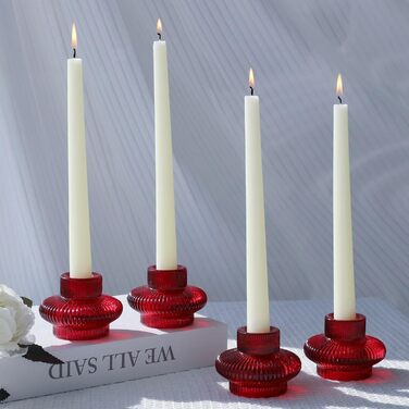 VOHO Candle Holders, Ribbed Glass, Stylish Boho Candle Holders, Stackable and Reversible, for Candle Stands and Votive Candles, e Candle Holders, Table Decoration, Set of 12 (Red/Getaway, Solid (Getaway Solids))