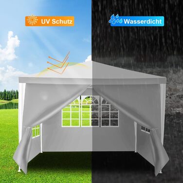 Waterproof Garden Pavilion, Gazebo, Stable and Winterproof with 4 Side Panels and Windows, Garden Party Tent with UV Protection 50+ for Parties, Market Stalls, Flea Markets, and Camping, Green, 3x3m (White-3x3M)