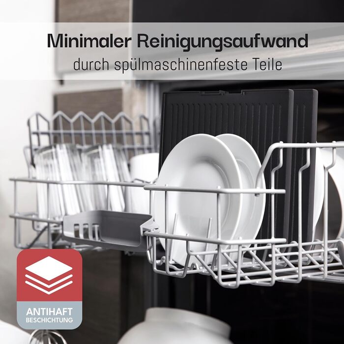 LEBENLANG Електричний гриль для столу - з щипцями та захистом від бризок | 2400W | Для дому та вулиці | Гриль для балкону, столу | Електричний гриль з площею | Гриль для дому