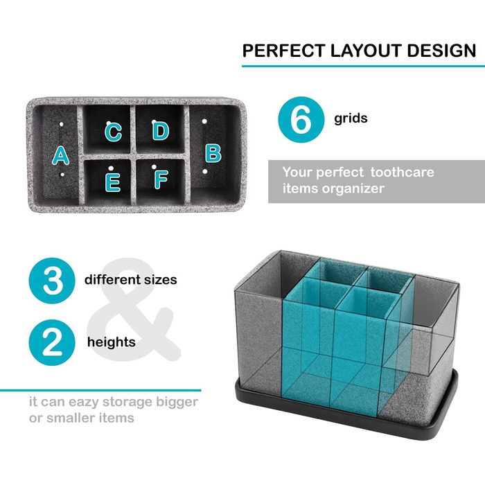 Органайзер для ванної кімнати ZCCZ: великий тримач для зубних щіток та чаша для косметики з гранітною текстурою
