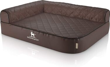 Ортопедичне собаче ліжко Knuffelwuff Winslow з лазерного стегування з штучної шкіри XXXL 140 x 100 см - знімний чохол - легко мити - для великих та середніх собак (спинка зліва, коричнева, XXXL 140 x 100 см)
