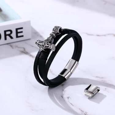 Чоловічий браслет Flongo з плетеного шкіряного шнура, стилізований під молот Тора (мультяшний молот), вікінзький браслет, регульований, з застібкою, амулет, подарунок для чоловіків